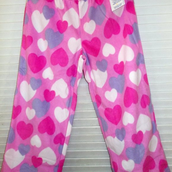 Mad Dog Girl's Pajama Pants Valentine Hearts Pink White Soft Fleece 6-12 NWT - Picture 1 of 1